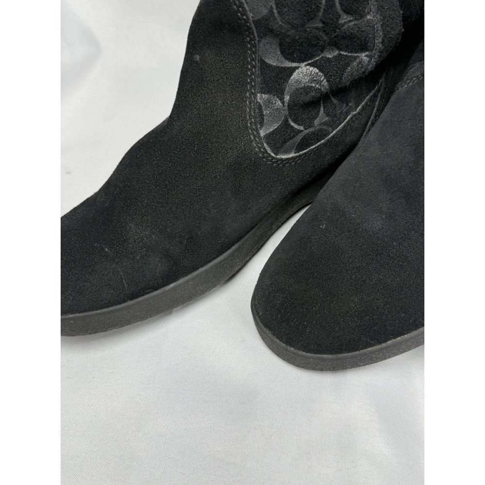 Coach Black Suede Tullip F2020/G12 Monogram Mid-Calf Boots Women Sz 11B Faux Fur - Picture 3 of 13